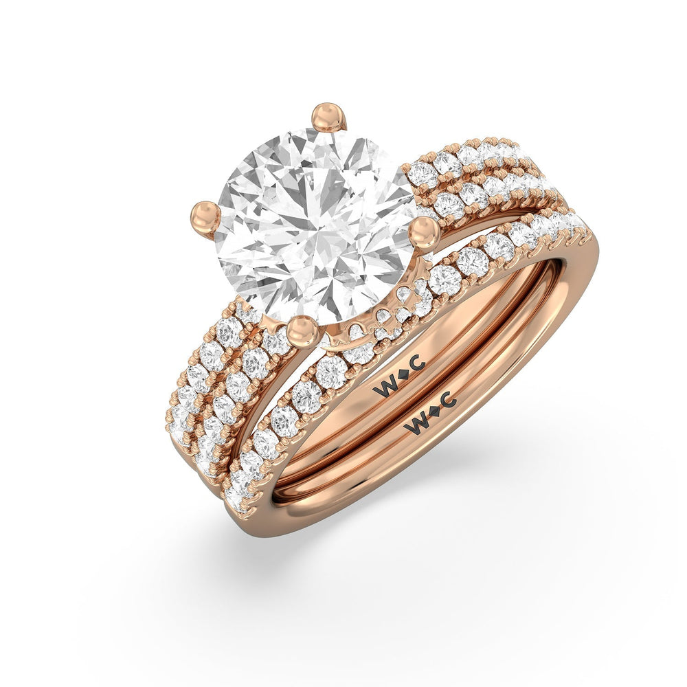 Double Row Pave Ascending Hidden Halo Diamond Wedding Band with Lab Cut Diamond in 14KT Rose Gold view 3
