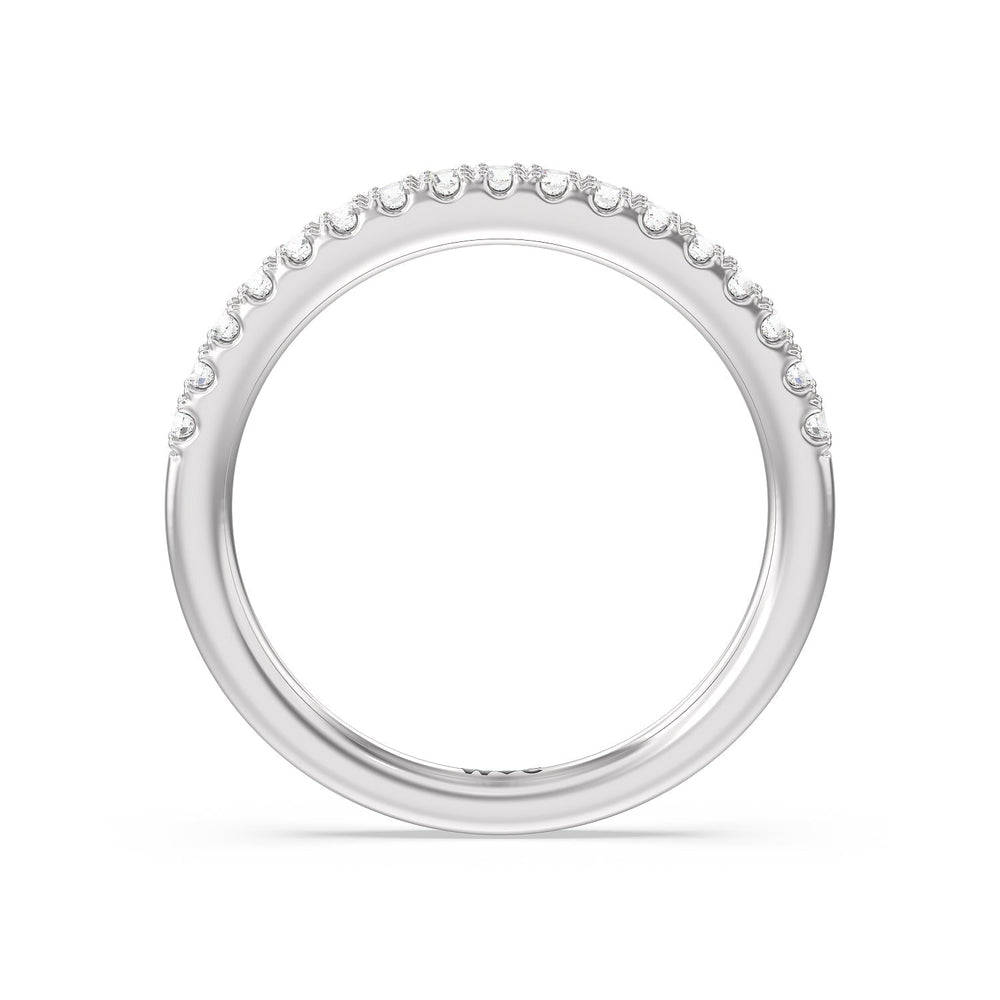 Double Row Pave Ascending Hidden Halo Diamond Wedding Band with Lab Cut Diamond in 14KT White Gold view 2
