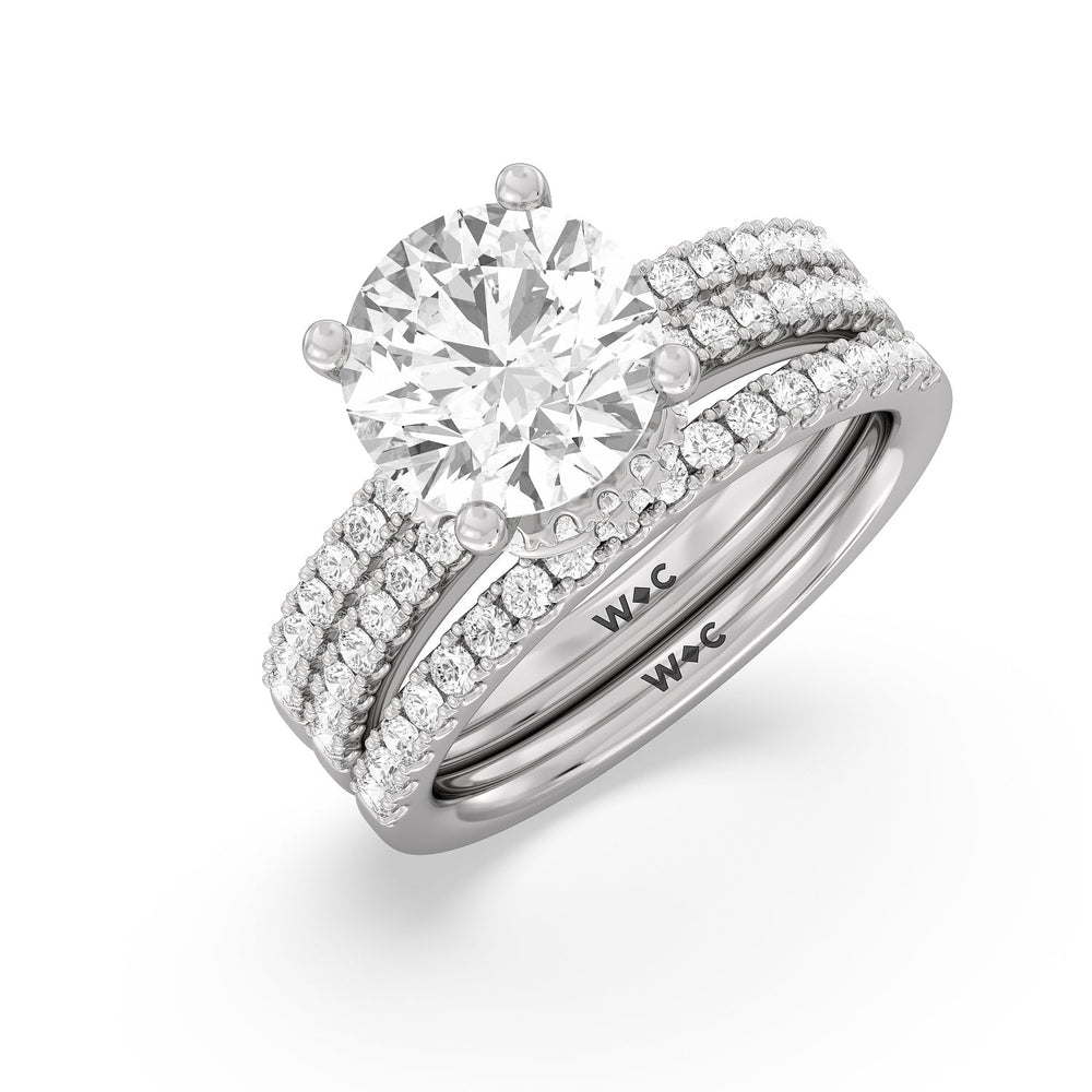 Double Row Pave Ascending Hidden Halo Diamond Wedding Band with Lab Cut Diamond in 14KT White Gold view 3
