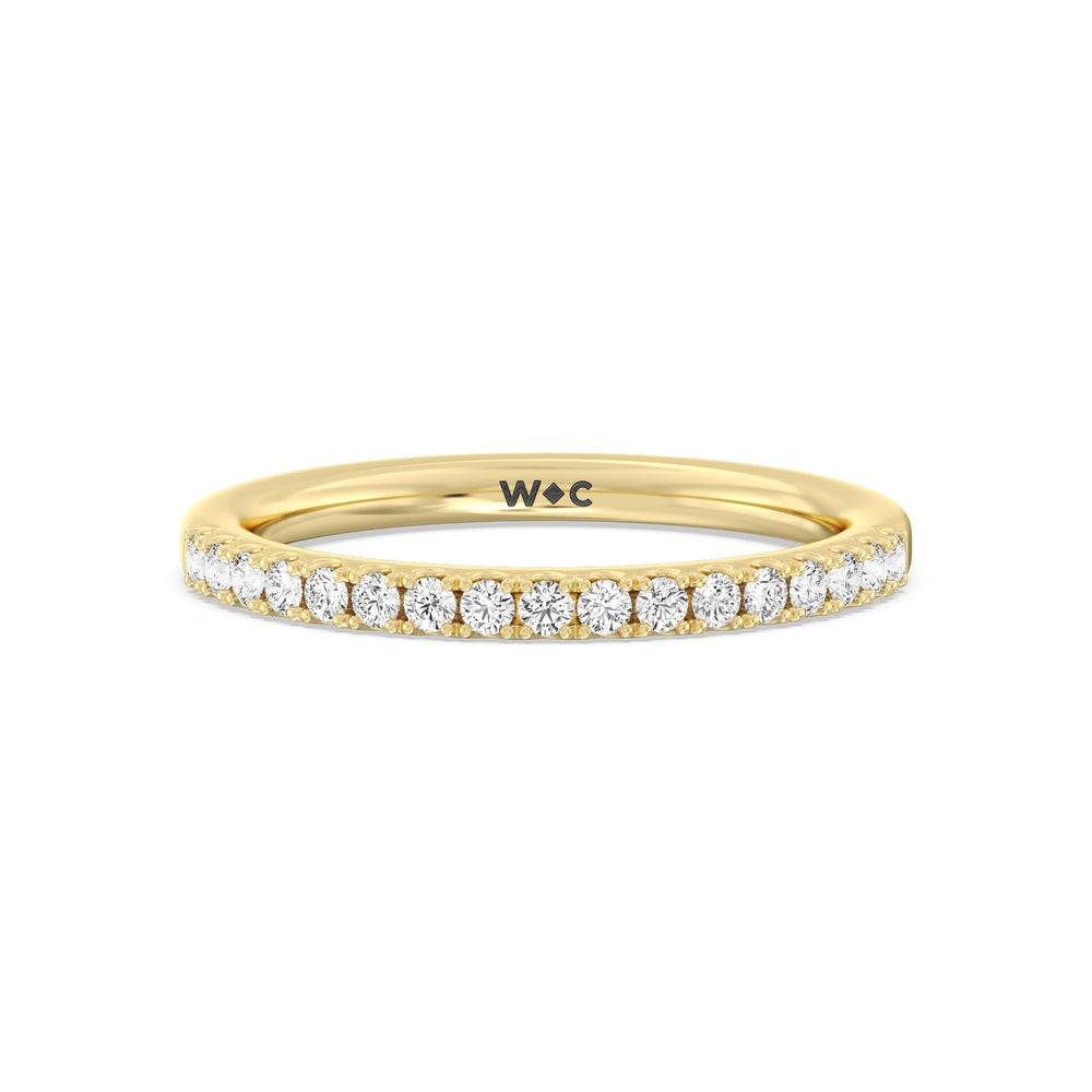 Double Row Pave Ascending Hidden Halo Diamond Wedding Band with Lab Cut Diamond in 14KT Yellow Gold view 1
