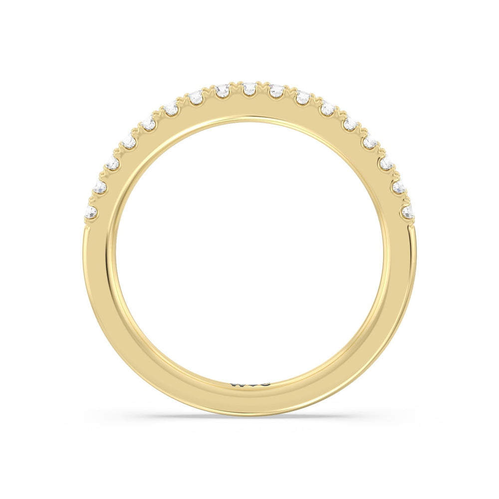 Double Row Pave Ascending Hidden Halo Diamond Wedding Band with Lab Cut Diamond in 14KT Yellow Gold view 2
