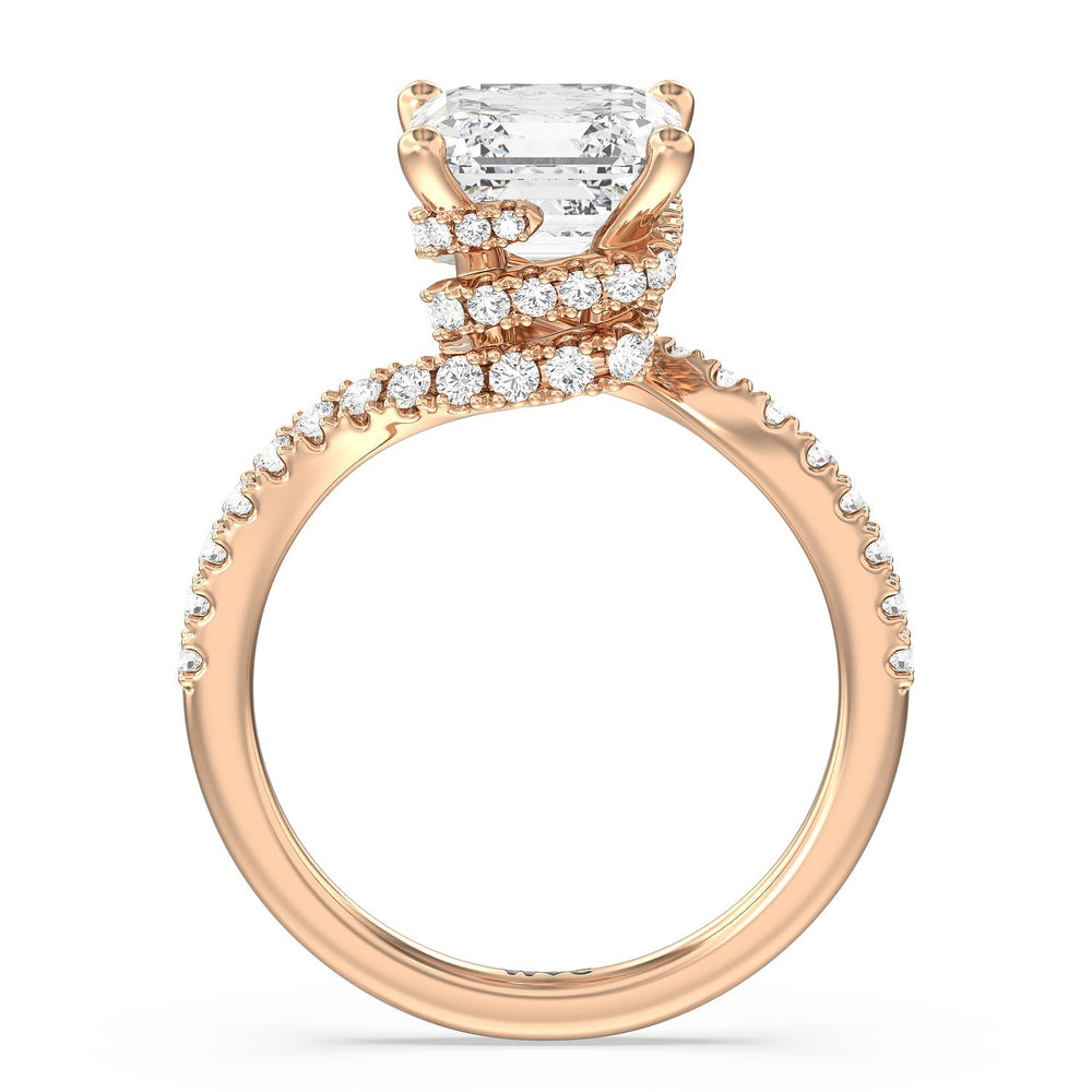 Spiral Hidden Halo Engagement Ring with Asscher Cut Diamond in 14KT Rose Gold view 2
