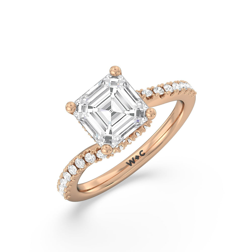 Spiral Hidden Halo Engagement Ring with Asscher Cut Diamond in 14KT Rose Gold view 3
