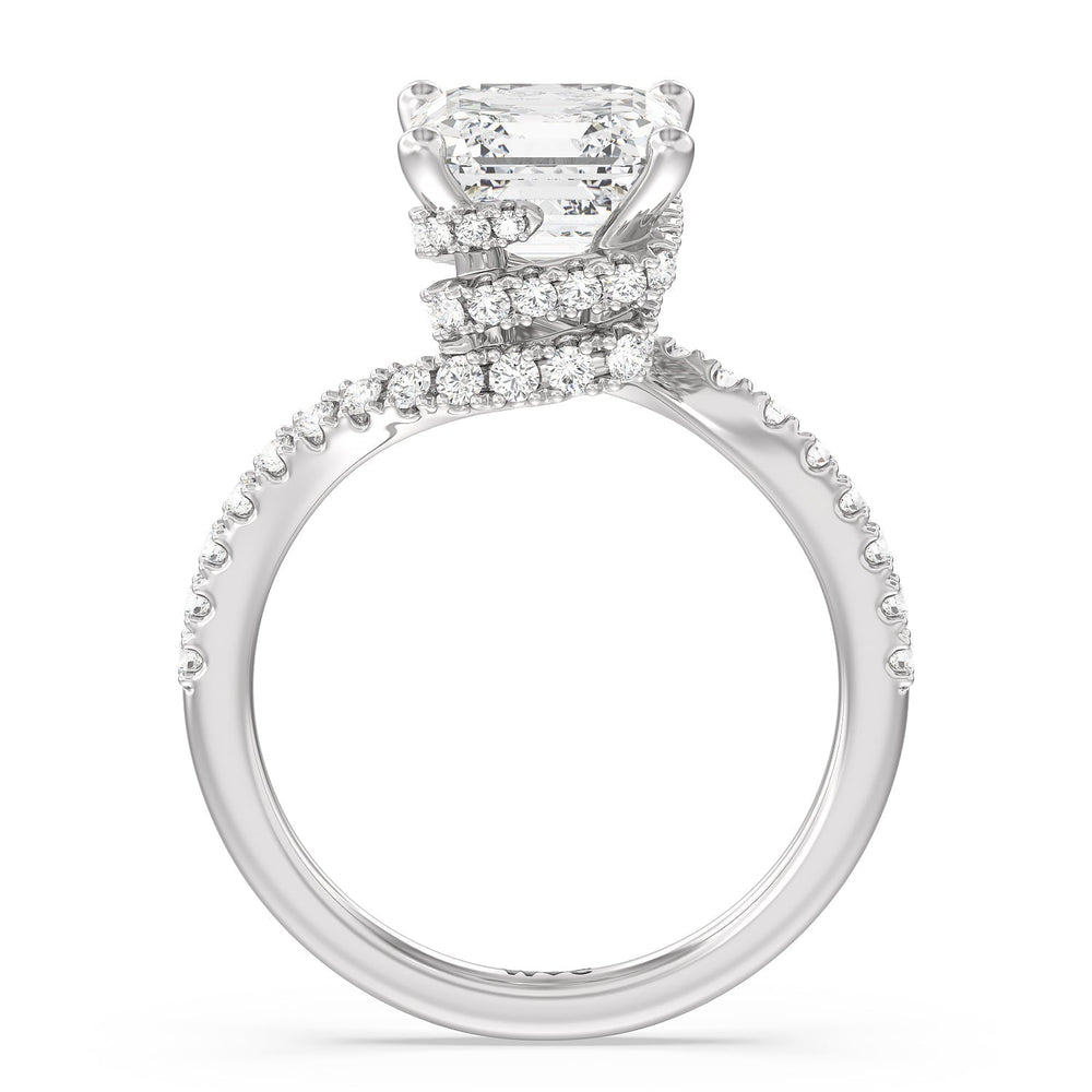 Spiral Hidden Halo Engagement Ring with Asscher Cut Diamond in 14KT Platinum view 2
