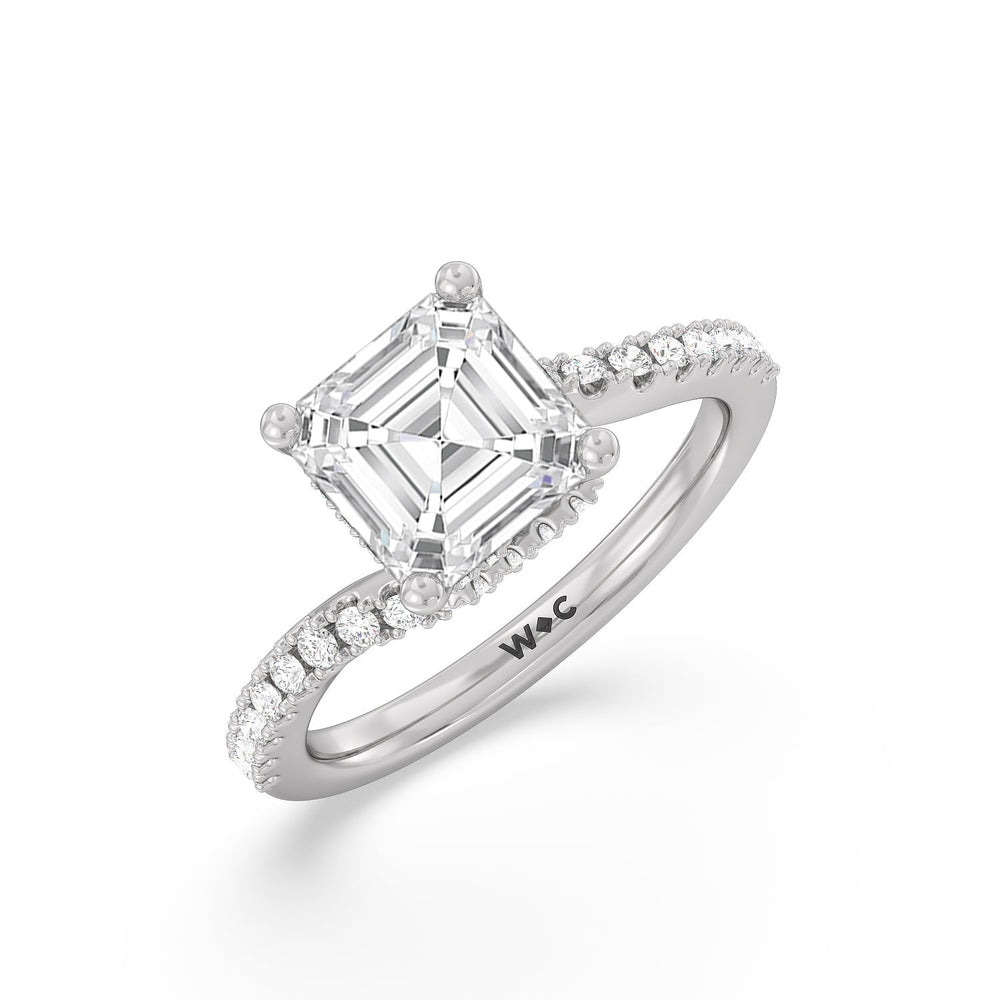 Spiral Hidden Halo Engagement Ring with Asscher Cut Diamond in 14KT Platinum view 3
