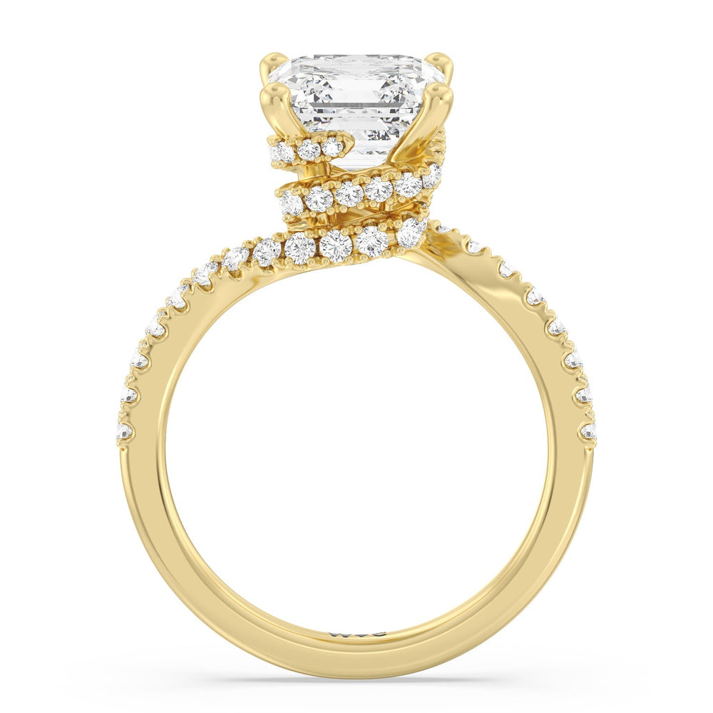 Spiral Hidden Halo Engagement Ring with Asscher Cut Diamond in 14KT Yellow Gold view 2
