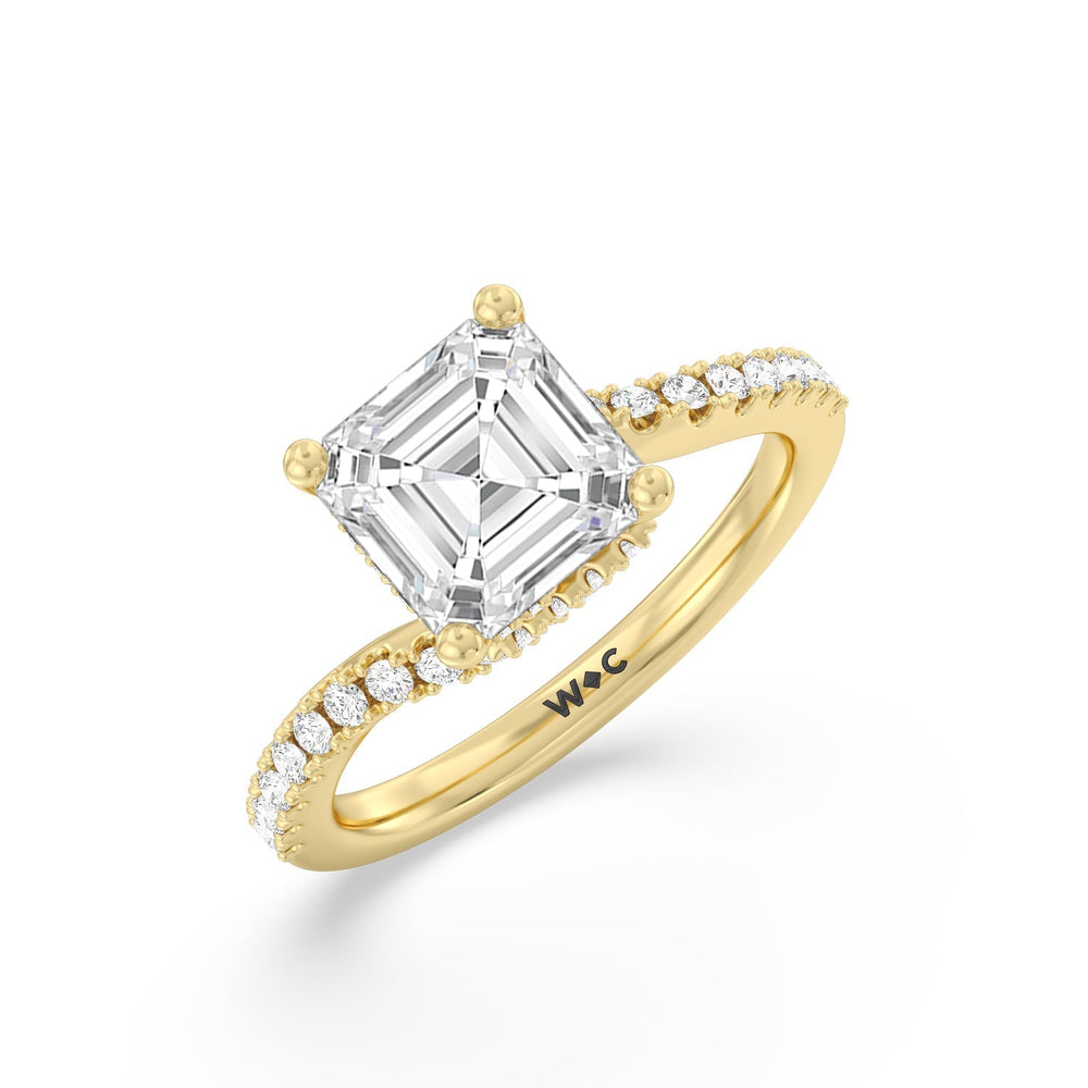 Spiral Hidden Halo Engagement Ring with Asscher Cut Diamond in 14KT Yellow Gold view 3
