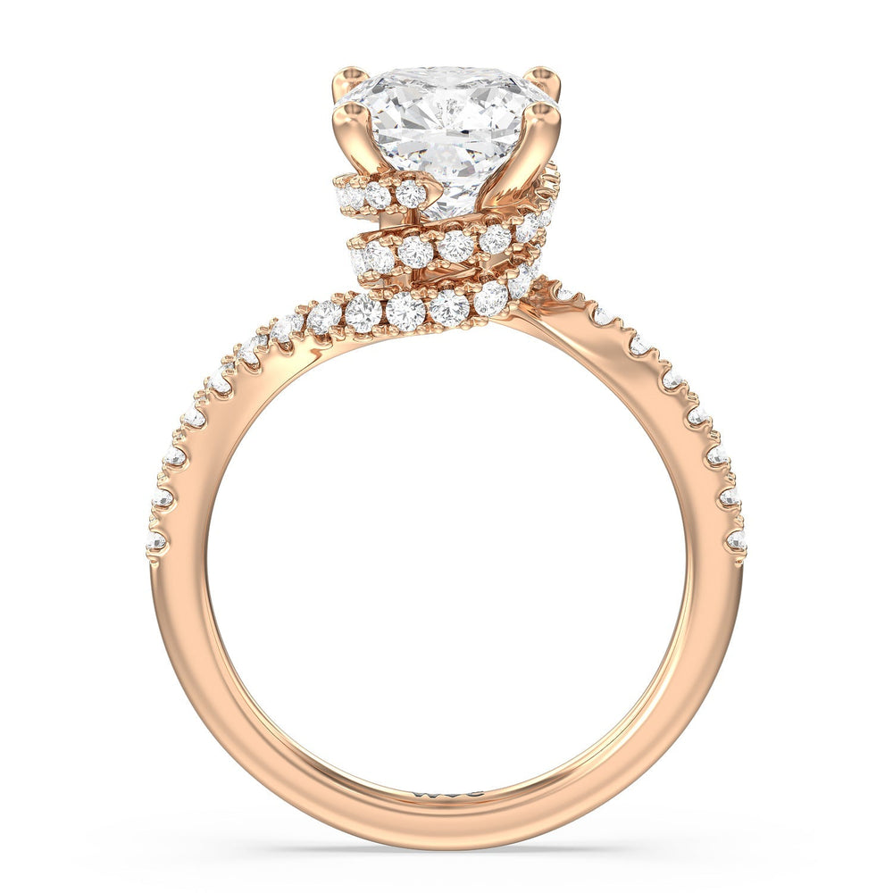 Spiral Hidden Halo Engagement Ring with Cushion Cut Diamond in 14KT Rose Gold view 2
