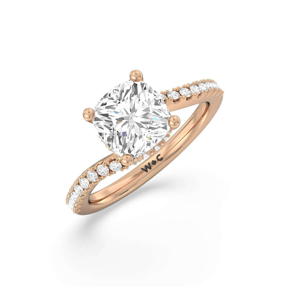 Spiral Hidden Halo Engagement Ring with Cushion Cut Diamond in 14KT Rose Gold view 3
