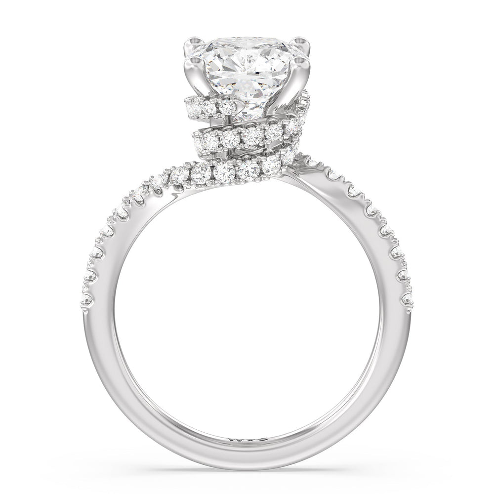 Spiral Hidden Halo Engagement Ring with Cushion Cut Diamond in 14KT Platinum view 2
