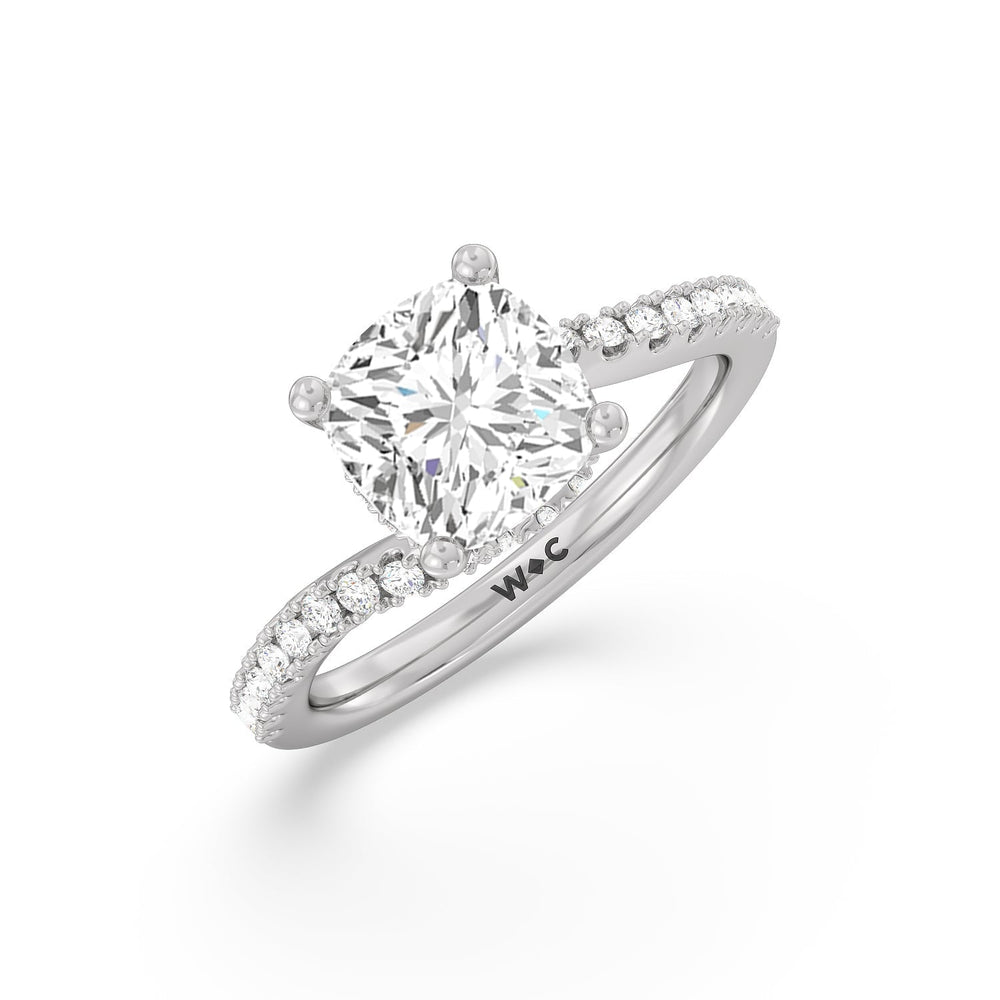 Spiral Hidden Halo Engagement Ring with Cushion Cut Diamond in 14KT Platinum view 3
