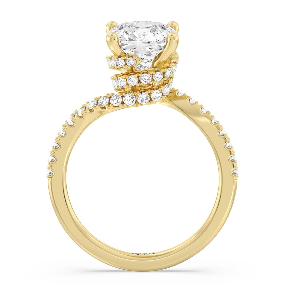 Spiral Hidden Halo Engagement Ring with Cushion Cut Diamond in 14KT Yellow Gold view 2
