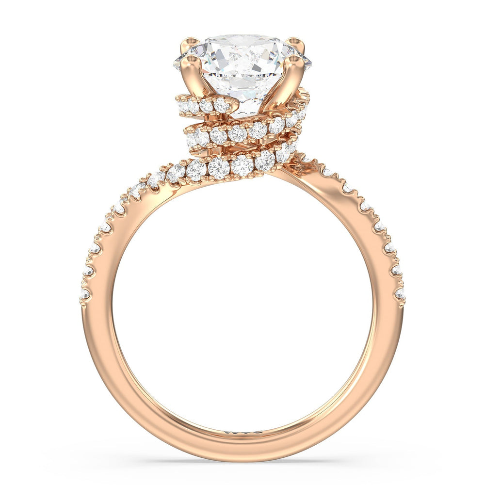 Spiral Hidden Halo Engagement Ring with Round Cut Diamond in 14KT Rose Gold view 2
