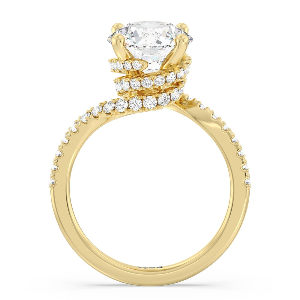 Spiral Hidden Halo Engagement Ring with Round Cut Diamond in 14KT Yellow Gold view 2
