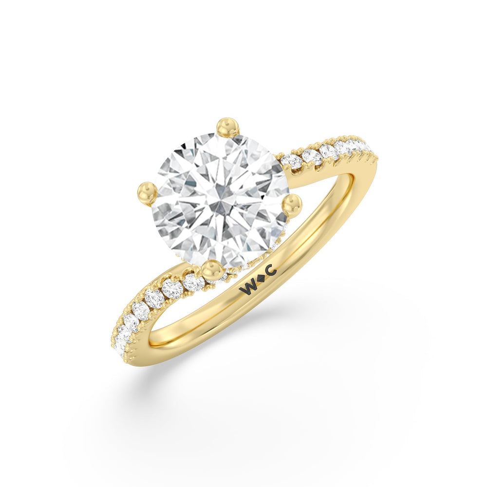 Spiral Hidden Halo Engagement Ring with Round Cut Diamond in 14KT Yellow Gold view 3

