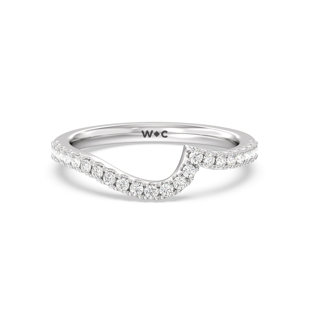 Spiral Hidden Halo Diamond Wedding Band with 18KT White Gold Cut Diamond in 14KT White Gold view 1
