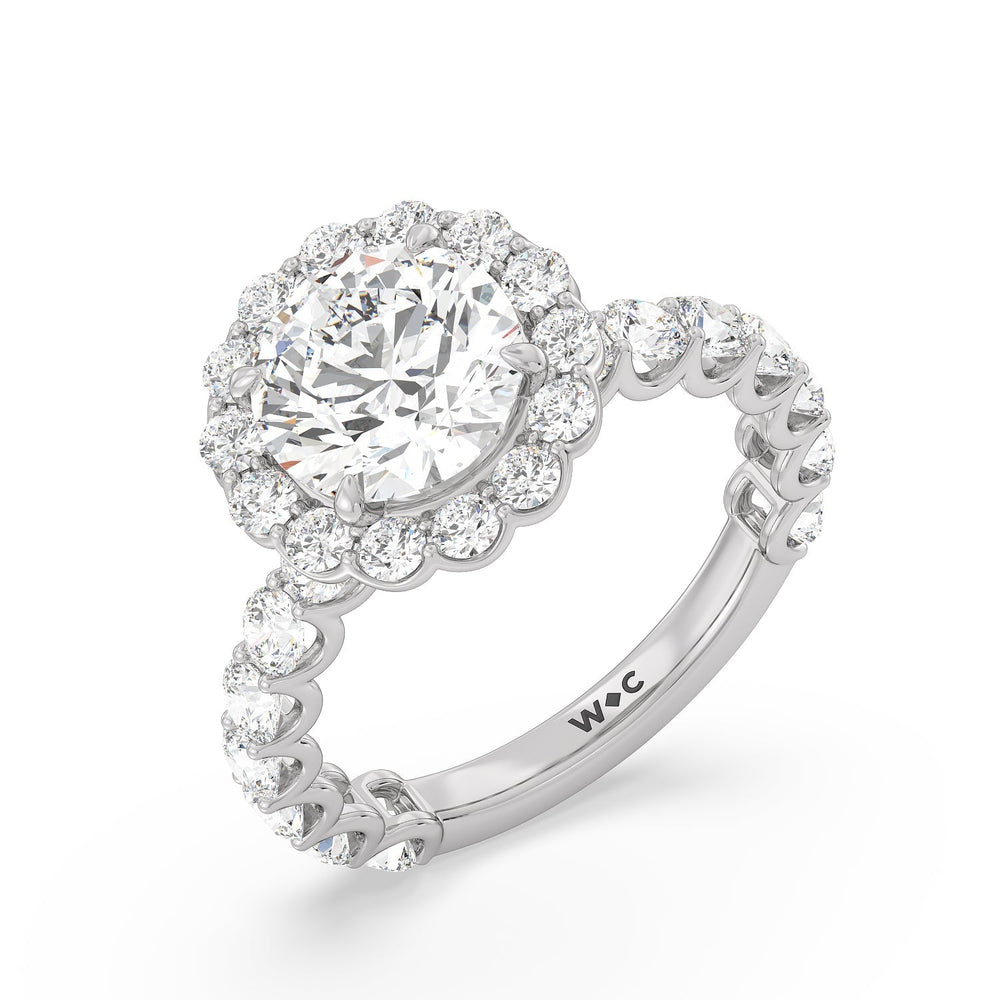 U Prong Halo Diamond Engagement Ring with Round Cut Diamond in 14KT Platinum view 3
