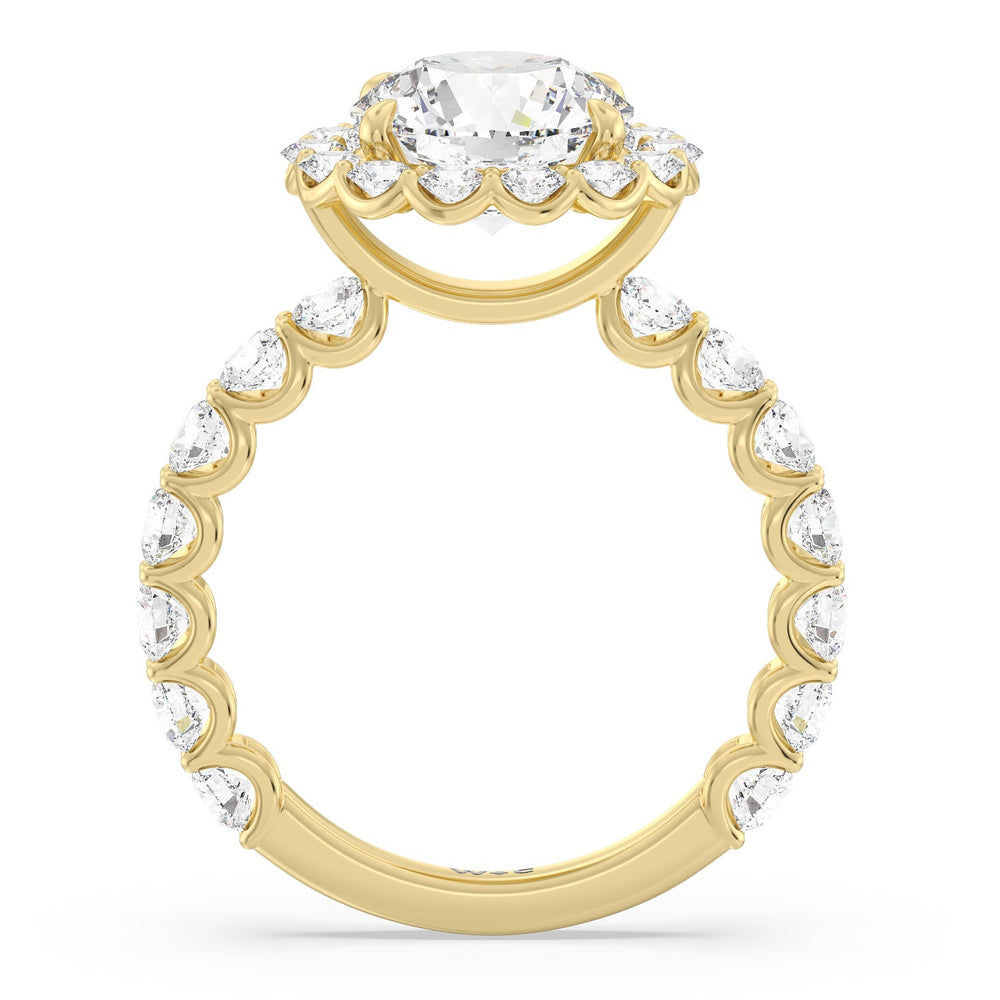 U Prong Halo Diamond Engagement Ring with Round Cut Diamond in 14KT Yellow Gold view 2
