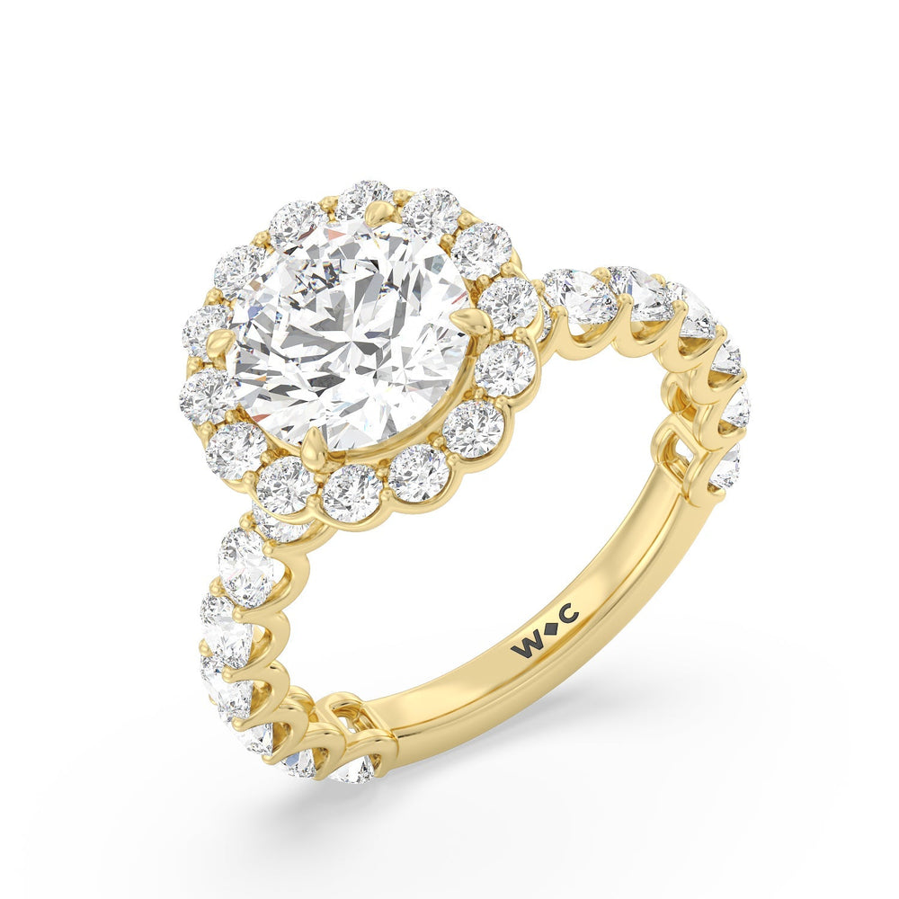 U Prong Halo Diamond Engagement Ring with Round Cut Diamond in 14KT Yellow Gold view 3
