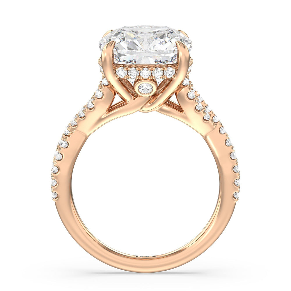 Royal Twist Hidden Halo Ring with Cushion Cut Diamond in 14KT Rose Gold view 2
