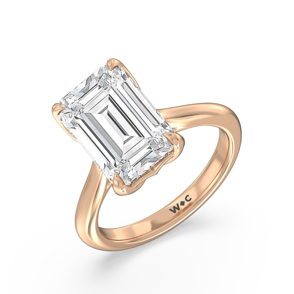 Famed Tulip Cathedral Ring with Emerald Cut Diamond in 14KT Rose Gold view 3
