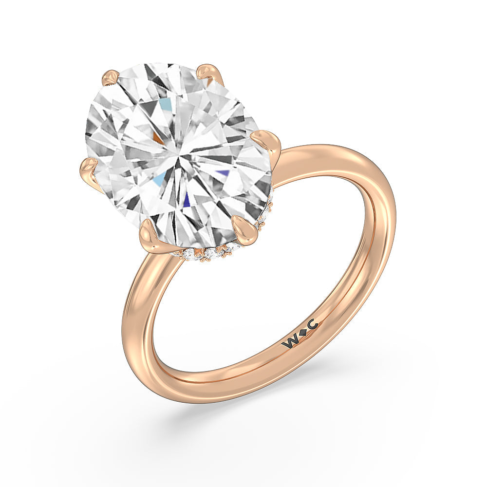 Elevated Hidden Halo Ring with Oval Cut Diamond in 14KT Rose Gold view 3

