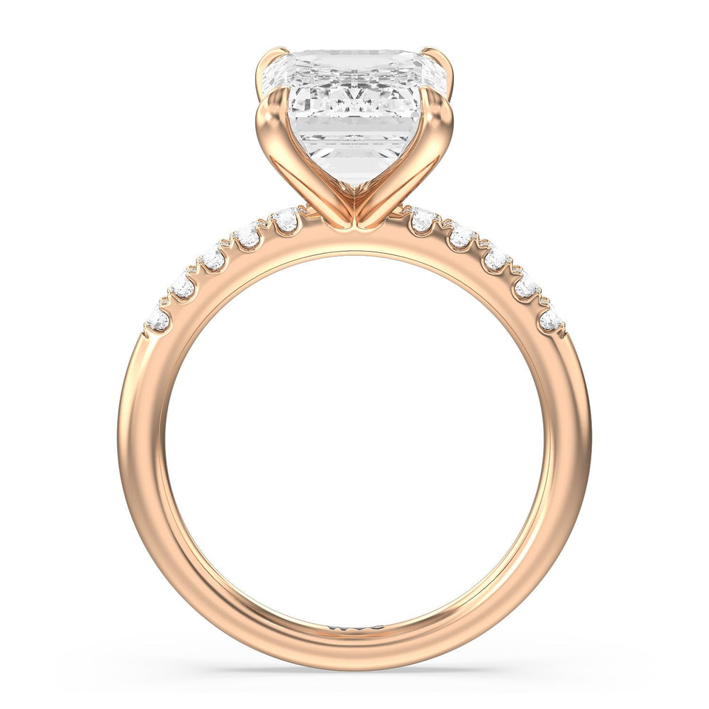 Lustrous Traditonal Pave Ring with Emerald Cut Diamond in 14KT Rose Gold view 2

