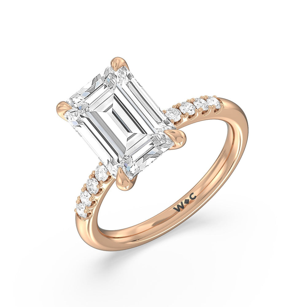 Lustrous Traditonal Pave Ring with Emerald Cut Diamond in 14KT Rose Gold view 3
