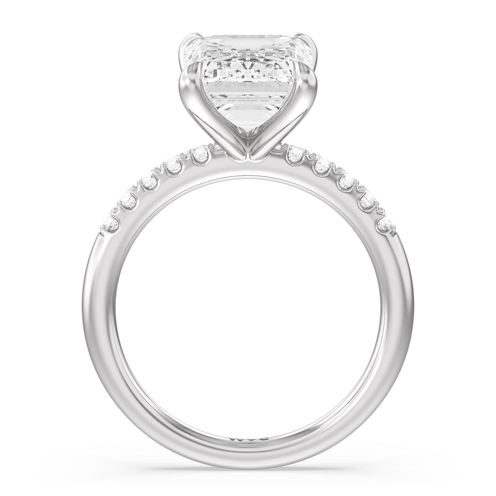 Lustrous Traditonal Pave Ring with Emerald Cut Diamond in 14KT Platinum view 2
