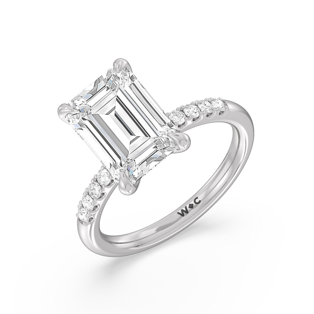 Lustrous Traditonal Pave Ring with Emerald Cut Diamond in 14KT Platinum view 3
