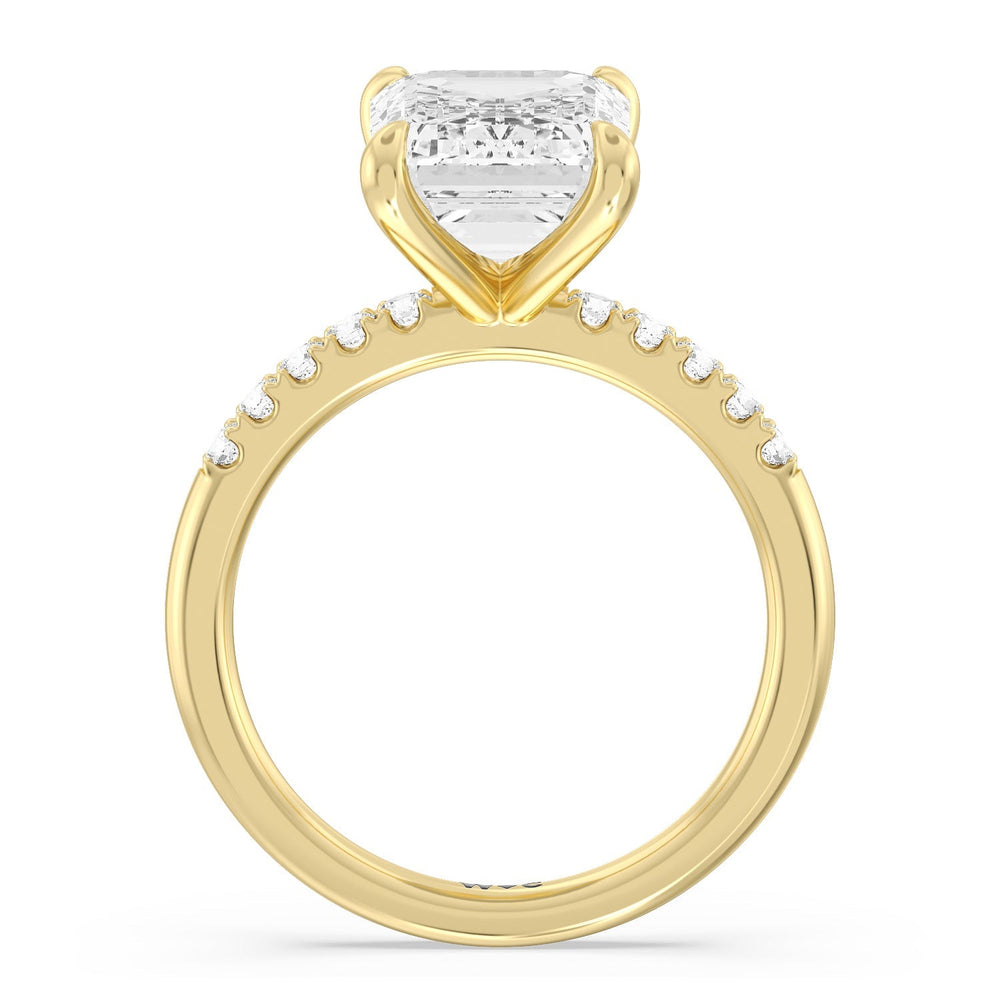Lustrous Traditonal Pave Ring with Emerald Cut Diamond in 14KT Yellow Gold view 2
