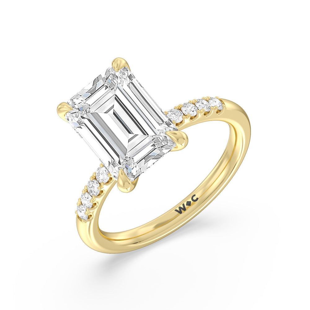 Lustrous Traditonal Pave Ring with Emerald Cut Diamond in 14KT Yellow Gold view 3
