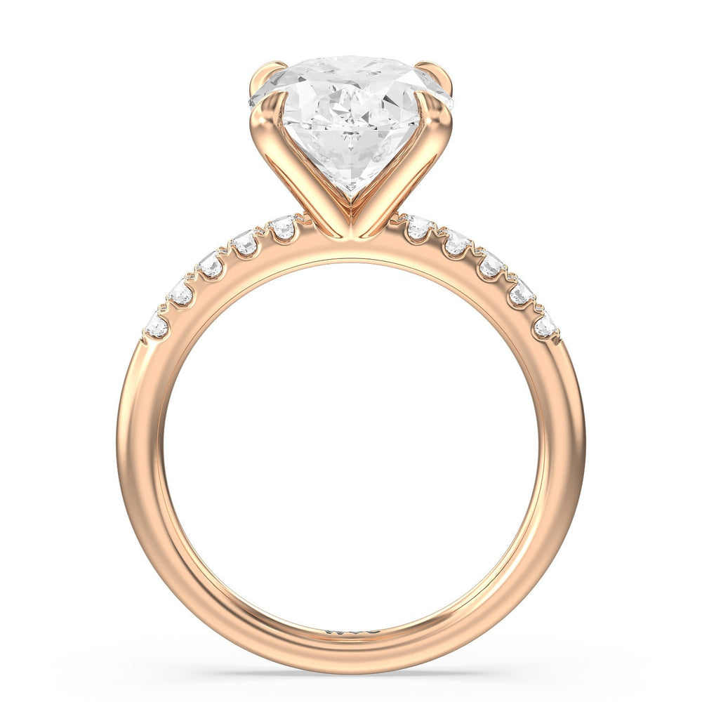 Lustrous Traditonal Pave Ring with Oval Cut Diamond in 14KT Rose Gold view 2

