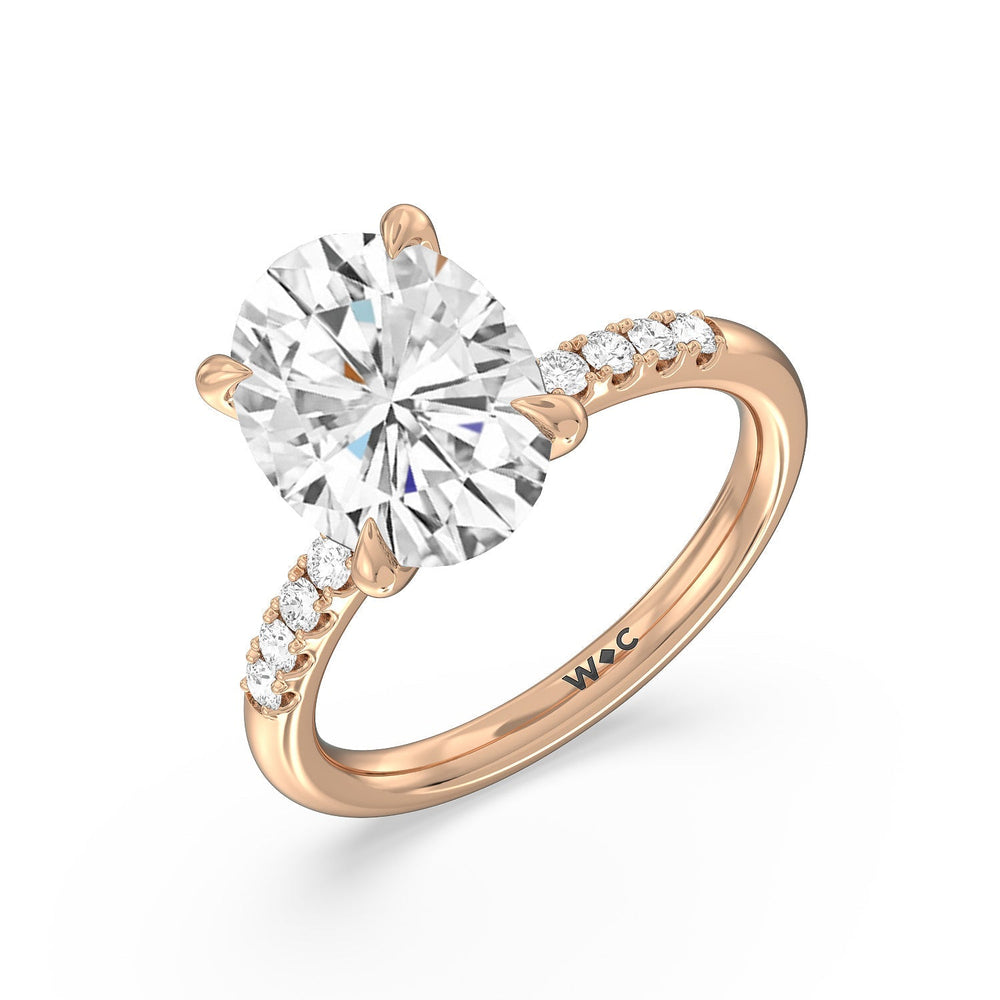 Lustrous Traditonal Pave Ring with Oval Cut Diamond in 14KT Rose Gold view 3
