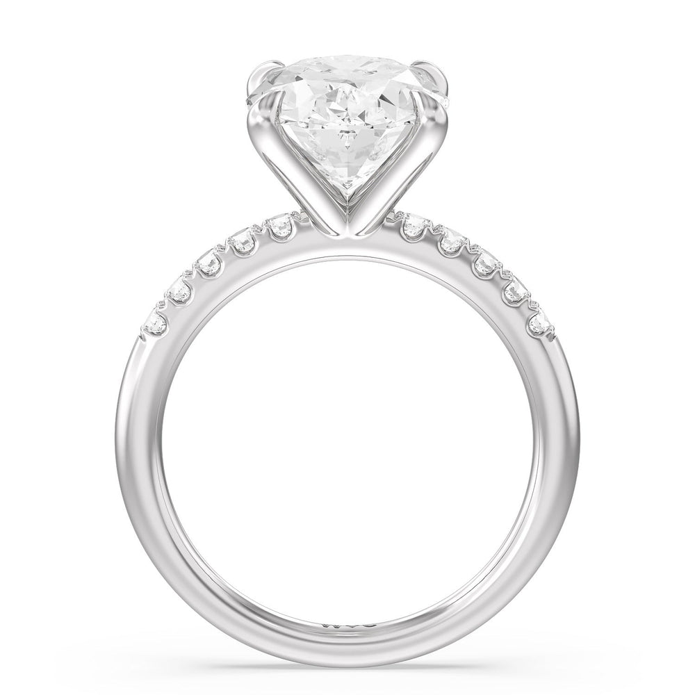 Lustrous Traditonal Pave Ring with Oval Cut Diamond in 14KT Platinum view 2
