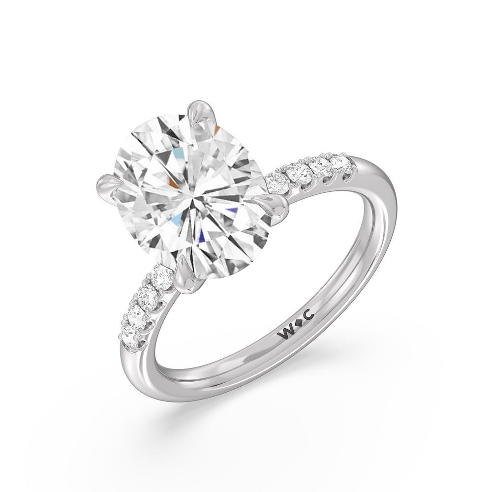 Lustrous Traditonal Pave Ring with Oval Cut Diamond in 14KT Platinum view 3
