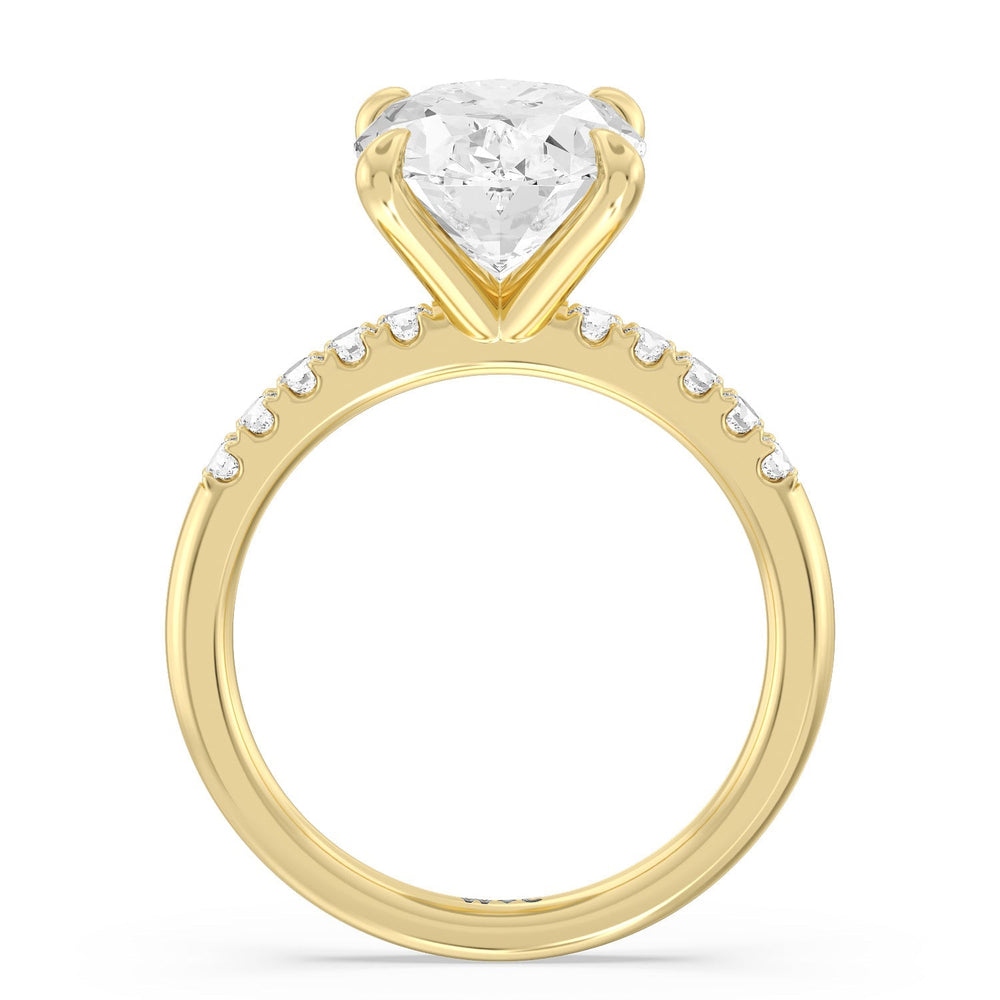 Lustrous Traditonal Pave Ring with Oval Cut Diamond in 14KT Yellow Gold view 2
