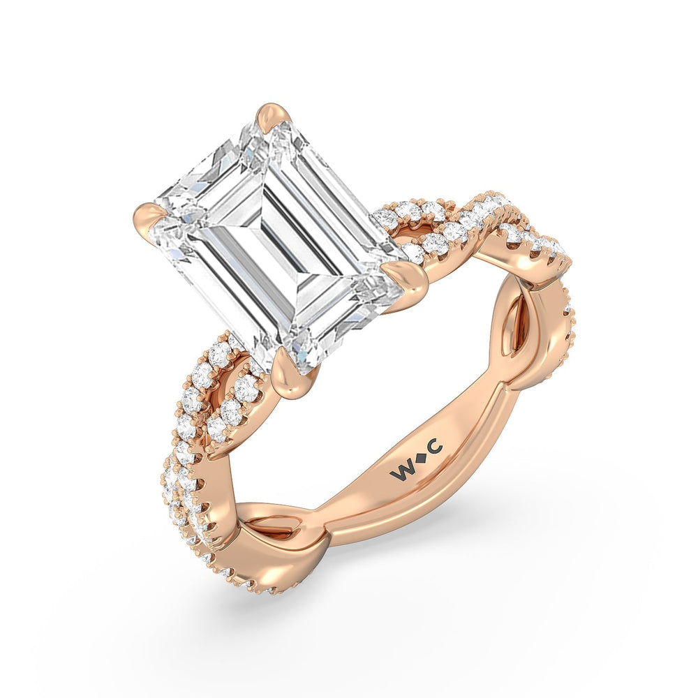 Emerald Cut Magnificient Twist Ring with Lab Grown Diamond in 14KT Rose Gold view 3

