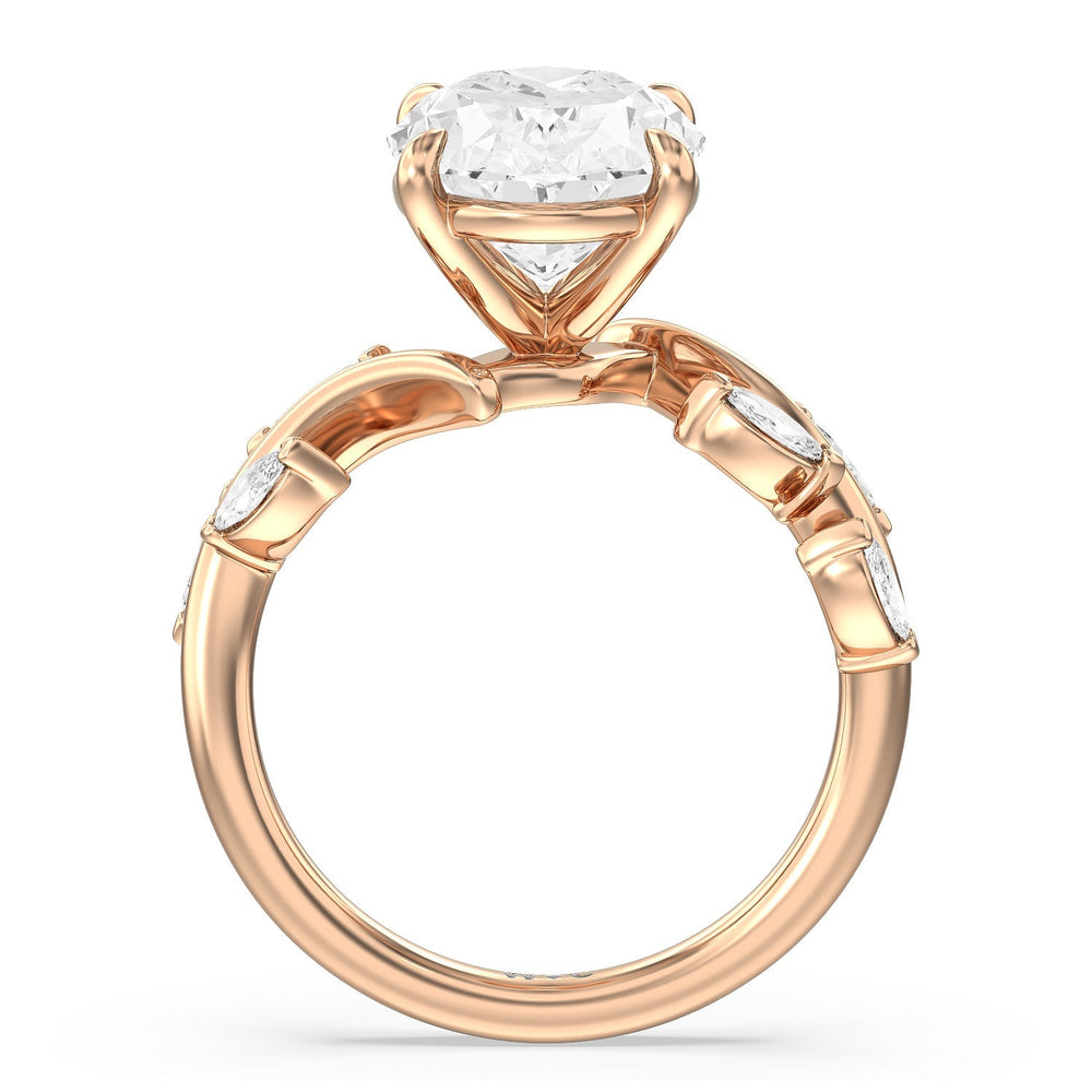 Noble Romantic Vine Ring with Oval Cut Diamond in 14KT Rose Gold view 2
