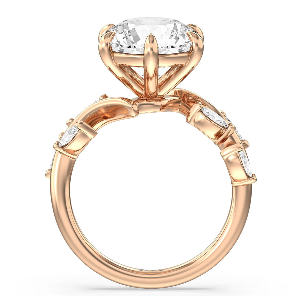 Noble Romantic Vine Ring with Round Cut Diamond in 14KT Rose Gold view 2
