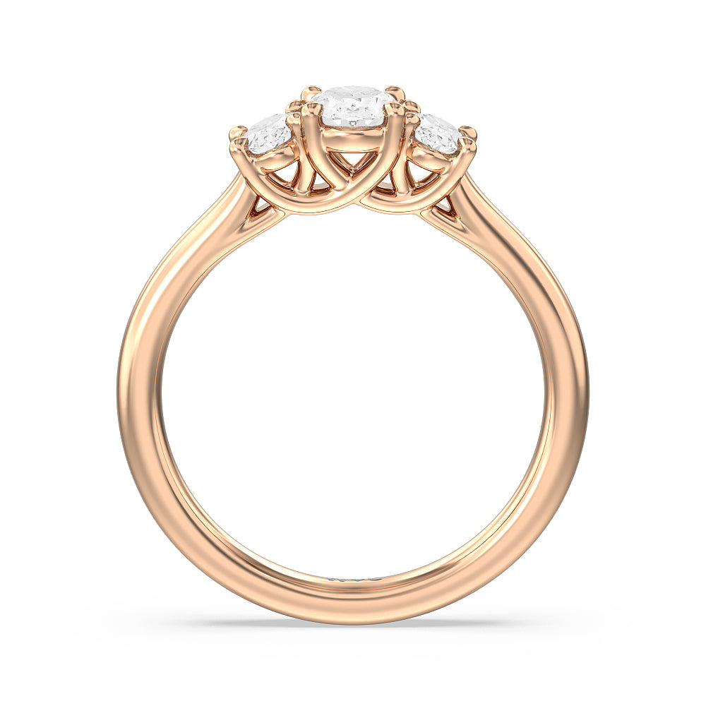 Three Stone Oval Cut Diamond Ring with 18KT Rose Gold / Lab / 1 Cut Diamond in 14KT Rose Gold / Lab / 1 view 4
