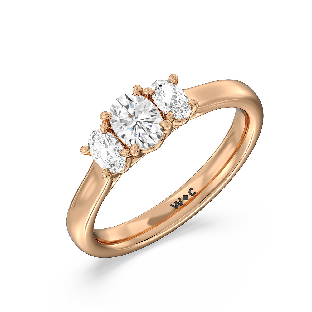 Three Stone Oval Cut Diamond Ring with 18KT Rose Gold / Lab / 1 Cut Diamond in 14KT Rose Gold / Lab / 1 view 5
