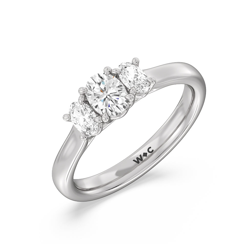 Three Stone Oval Cut Diamond Ring with 18KT White Gold / Lab / 1 Cut Diamond in 14KT White Gold / Lab / 1 view 4
