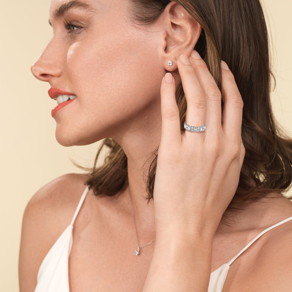 Emerald Station Anniversary Ring with 18KT Rose Gold / Lab / 2 Cut Diamond in 14KT Rose Gold / Lab / 2 view 3
