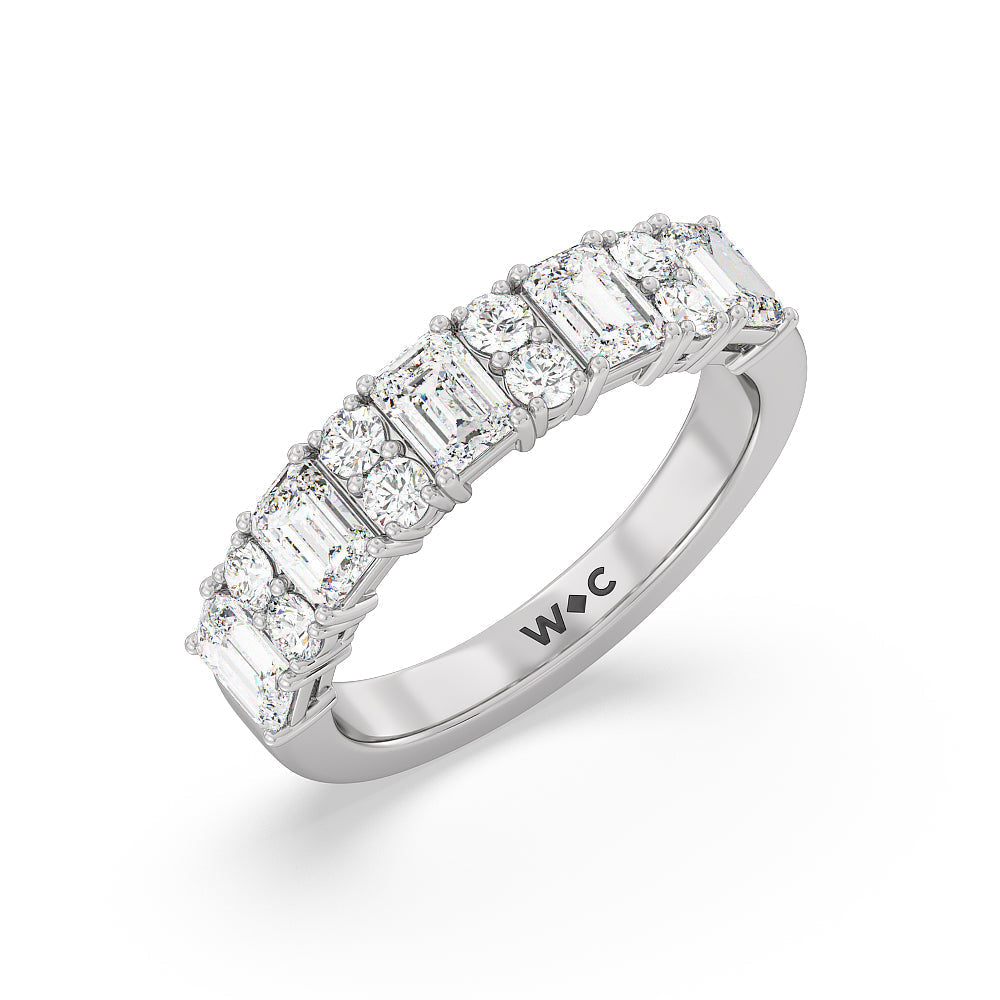 Emerald Station Anniversary Ring with 18KT White Gold / Lab / 2 Cut Diamond in 14KT White Gold / Lab / 2 view 5
