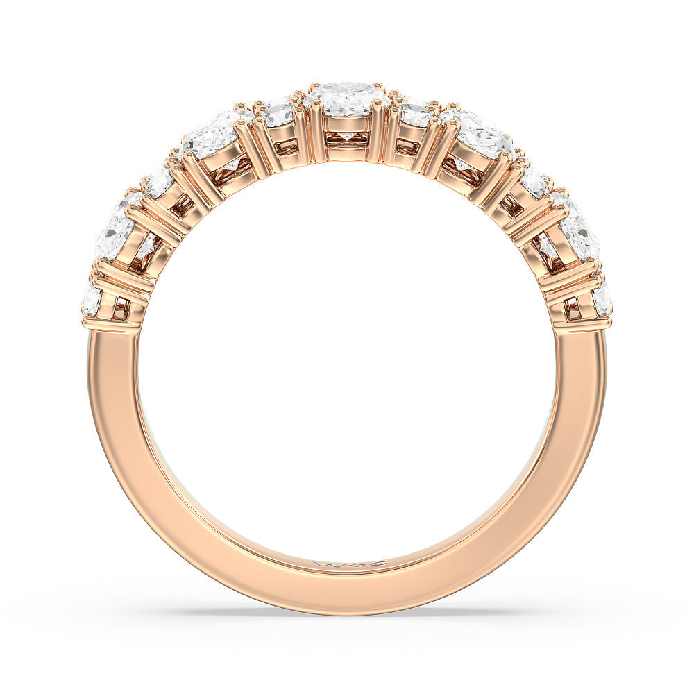 Alternating Oval with Two Round Diamonds Anniversary Band with 18KT Rose Gold / Lab / 1 3/4 Cut Diamond in 14KT Rose Gold / Lab / 1 3/4 view 4
