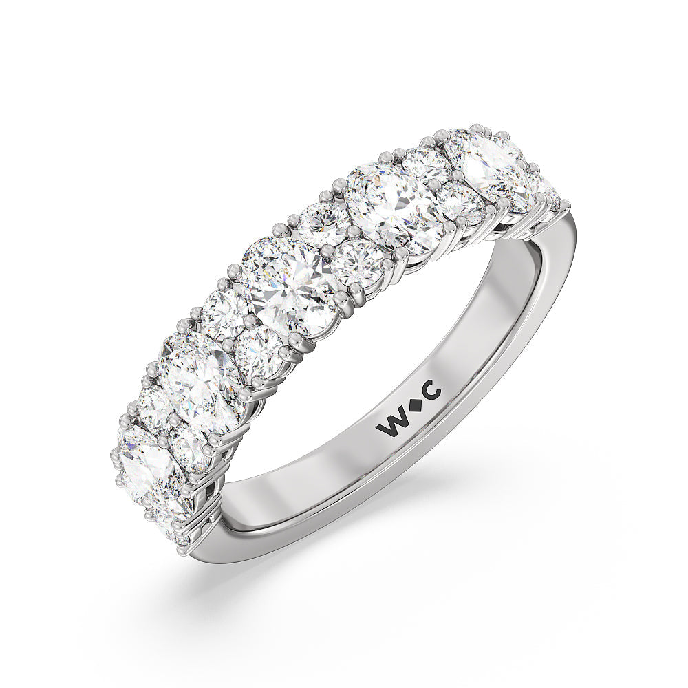 Alternating Oval with Two Round Diamonds Anniversary Band with 18KT White Gold / Lab / 1 3/4 Cut Diamond in 14KT White Gold / Lab / 1 3/4 view 5
