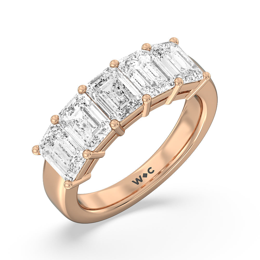 Five Stone Emerald Cut Diamond Ring with 18KT Rose Gold / Lab / 5 Cut Diamond in 14KT Rose Gold / Lab / 5 view 2
