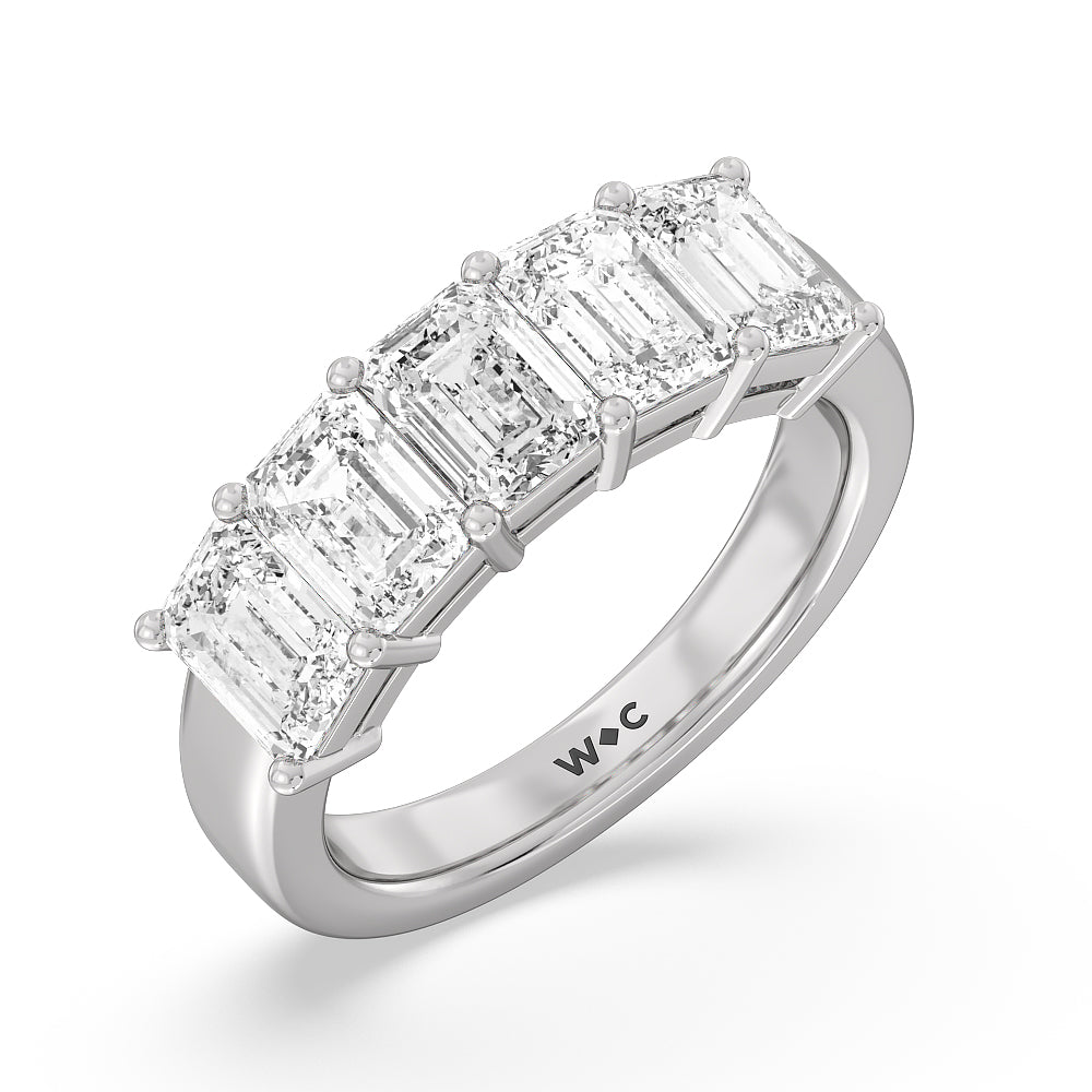 Five Stone Emerald Cut Diamond Ring with 18KT White Gold / Lab / 5 Cut Diamond in 14KT White Gold / Lab / 5 view 2
