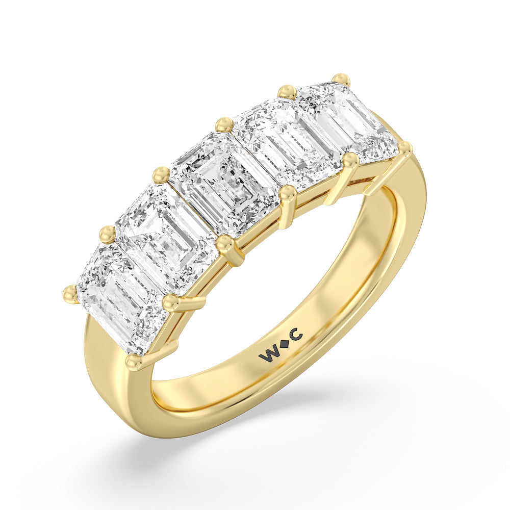 Five Stone Emerald Cut Diamond Ring with 18KT Yellow Gold / Lab / 5 Cut Diamond in 14KT Yellow Gold / Lab / 5 view 2
